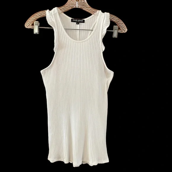 David Lerner New York Viscose Blend Ribbed Racerback White Tank Top Size S - Picture 1 of 9